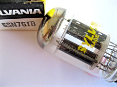 SYLVANIA 6SN7GTB AUDIO VACUUM TUBE BLACK T PLATE O GETTER, COIN BASE TV-7 TESTED
