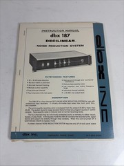 Original DBX 187 Decilinear Noise Reduction System Instruction Manual Vintage