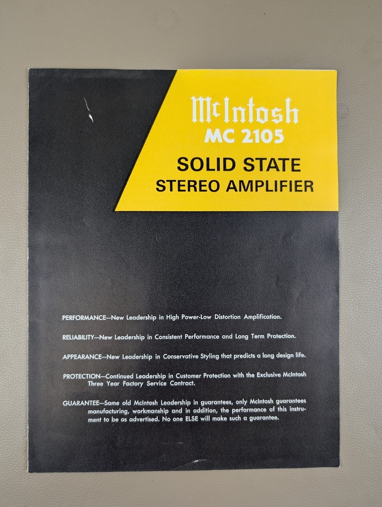 McIntosh MC 2105 Solid State Stereo Amplifier Brochure D-1583