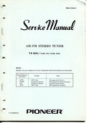 Vintage Pioneer Model TX-800 AM-FM Stereo Tuner Service Manual