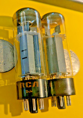 2 Mullard EL34/6CA7 GT Tubes Copper Posts O SINGLE Getter for RCA Brown Base XF2