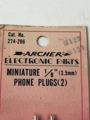2 Pack Archer Phone Plugs Miniature 1/8″ (3.5mm) No. 274-286 Japan