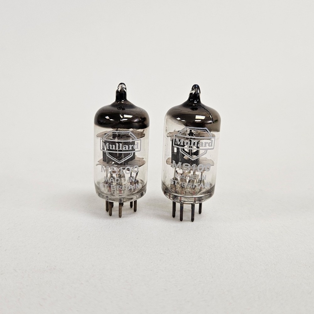 M8100 CV4010 5654 EF95 MULLARD VINTAGE PAIR VALVE TUBE- RING GETTER, BLACK PLATE