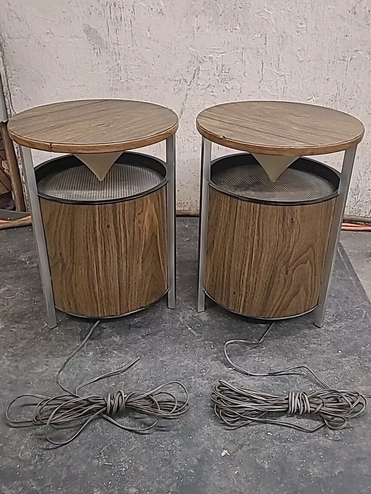 Vintage Pair Zenith Circle of Sound Speakers Wood Grain Round Retro Omni WORKING