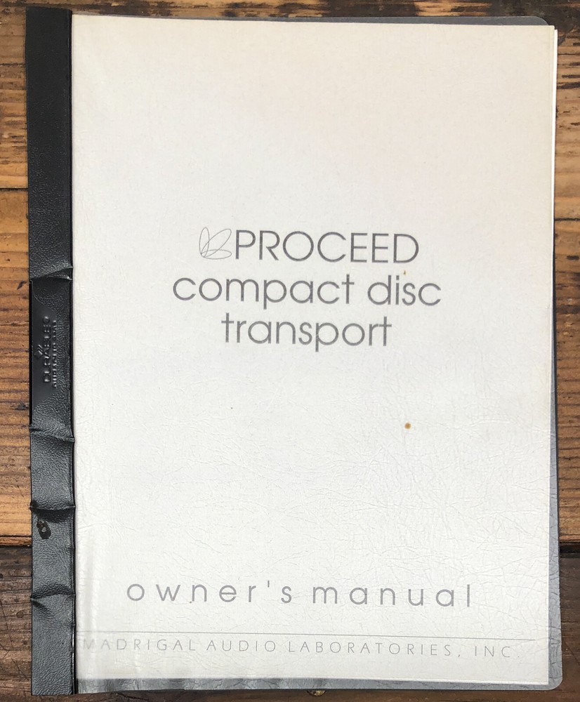 Madrigal Audio Proceed Compact Disc Transport Owner / User Manual *Original*