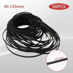 50-Pack Flat Rubber Cassette Tape Machine Belts – 40mm to 135mm Mixed