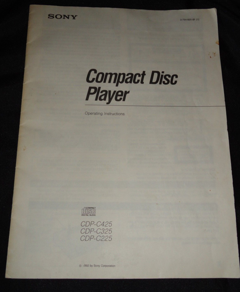 SONY CDP-C425 CDP-C325 CDP-C225 Compact Disc Digital Audio Player MANUAL ONLY