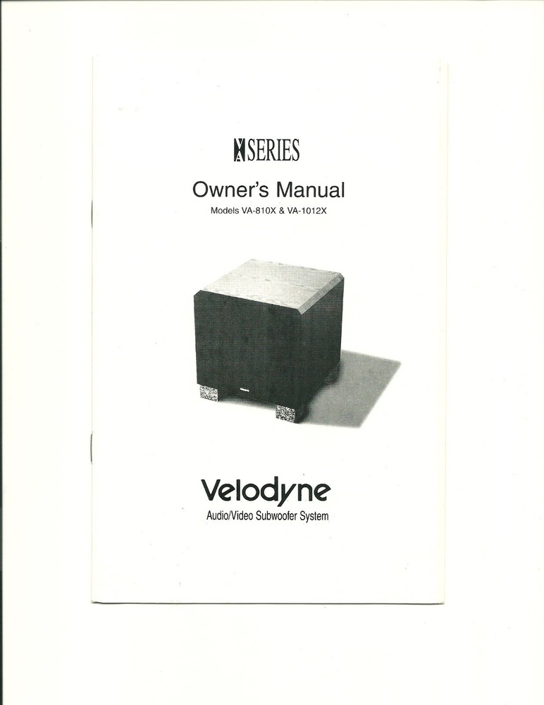 Velodyne Subwoofer Owner’s Manual User Guide Models VA-810x VA-1012X