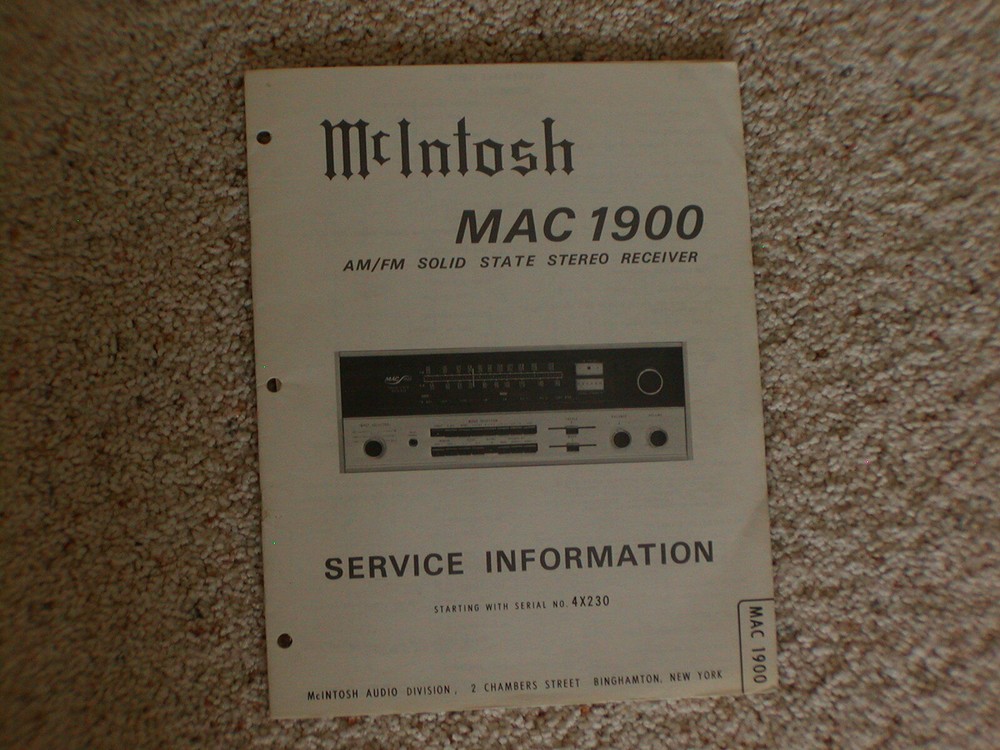 Vintage Original McIntosh MAC1900 Service Manual. Good Condition.