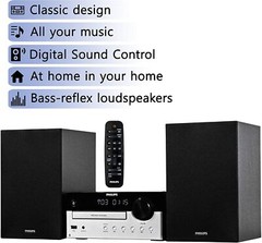 PHILIPS FM Radio CD Home Stereo System with Wireless Bluetooth 60W MP3 USB Audio