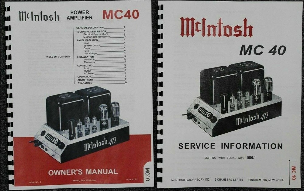 *USA* ULTIMATE MCINTOSH MC40 OWNER’S MANUAL / SERVICE MANUALS