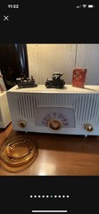 Vintage 1950s MCM Phillps Twin Speaker Radio White Lights Up and In Working Cond