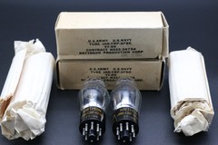 Matched Pair 1944 Raytheon VT-99 6F8G (6SN7) JAN CRP Black T-Plate NOS Boxes Str