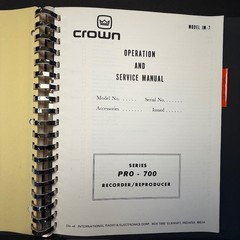 VINTAGE CROWN PRO-800/PRO-700 RECORDER/REPRODUCER OPERATION AND SERVICE MANUAL