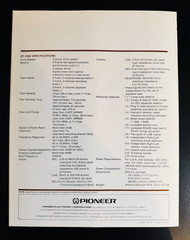 1976 PIONEER RT-1050 Reel To Reel Brochure ORIGINAL – Mint