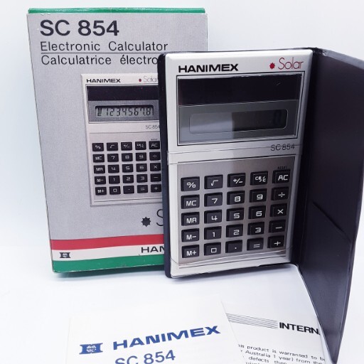 NOS Vintage 70s Hanimex SC 854 Electronic Calculator New With Case Solar