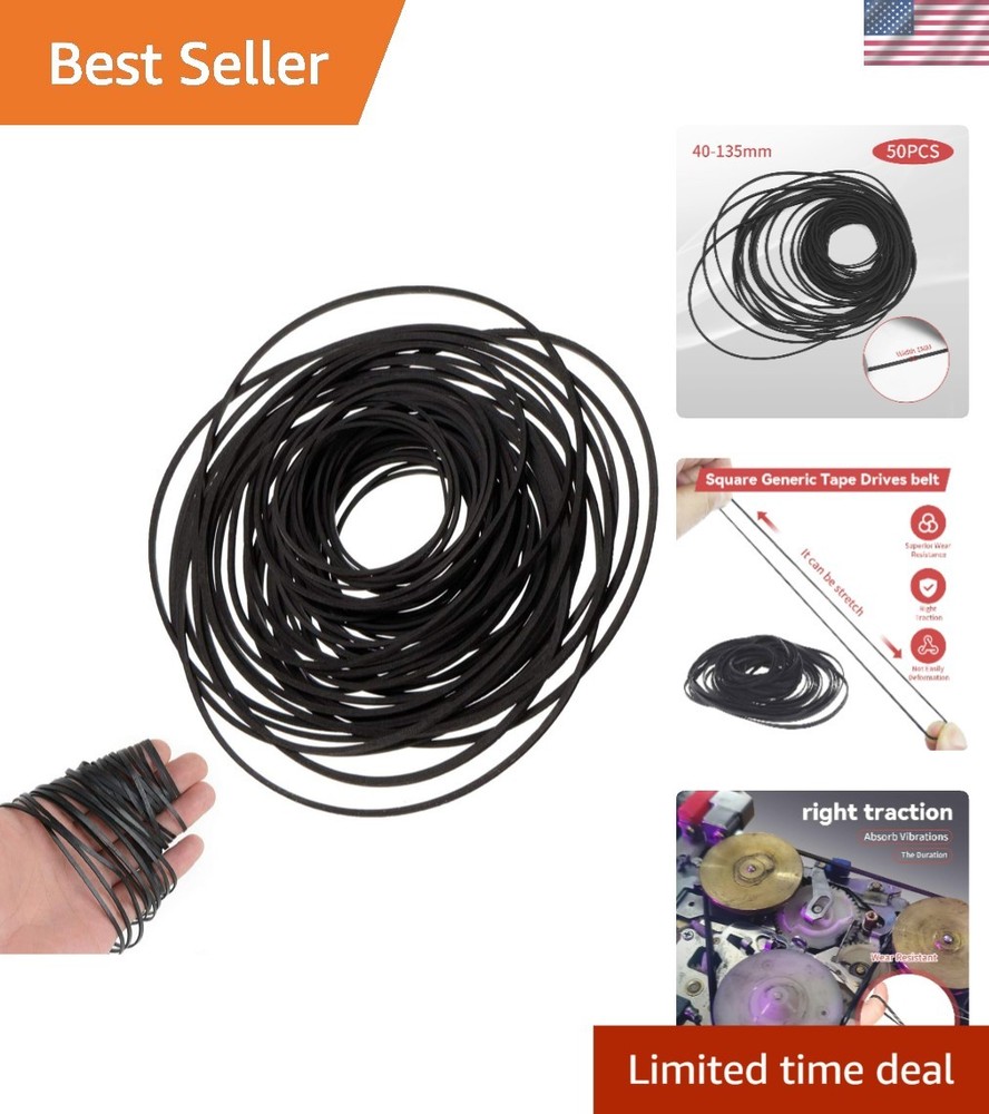 Cassette Recorder Rubber Belts – 50 Count (40-135MM) for Effective Maintenance