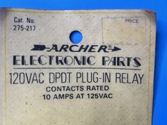Vtg ARCHER 120VAC DPDT Plug-In Relay #275-217 Radio Shack Tandy NEW NOS FS