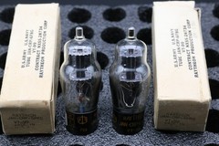 Matched Pair 1944 Raytheon VT-99 6F8G (6SN7) JAN CRP Black T-Plate NOS Boxes Str