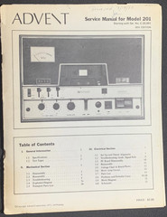 ADVENT 201 Cassette Deck Service Manual Original Serial Number C-20001 and up