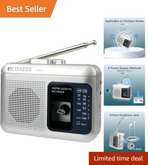 Portable TR606 Tape Recorder – Multi-Mode AM/FM & Voice Recording – Silver