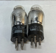 2 National Union branded vacuum tubes Type 45 power amplifier triode ST shape