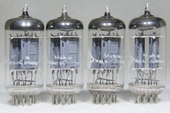 Matched Quad Telefunken ECC82/12AU7 Long Ribbed Plate Diamond Bottom 1956 Strong