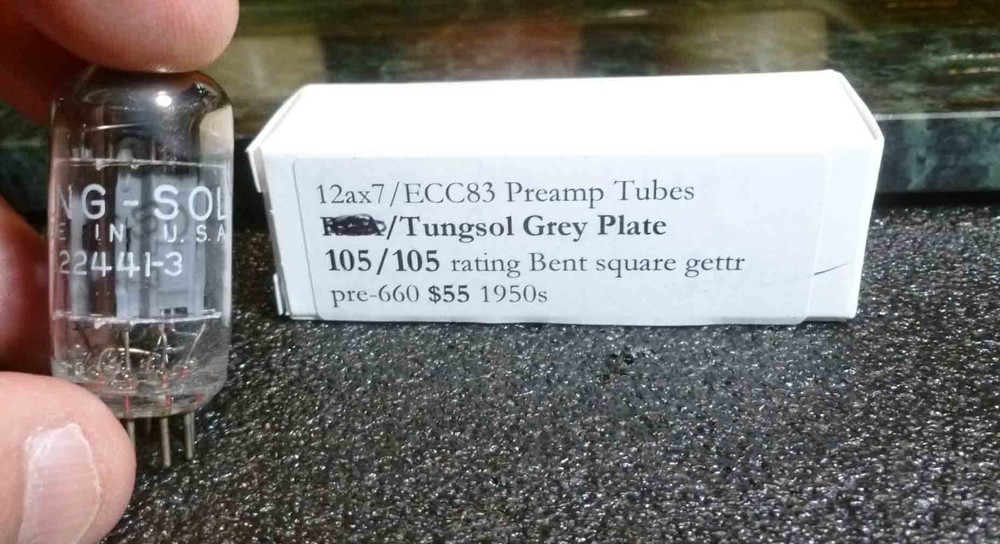Tungsol Long Grey plate 12ax7 1950s Bent Square getter 105 each side