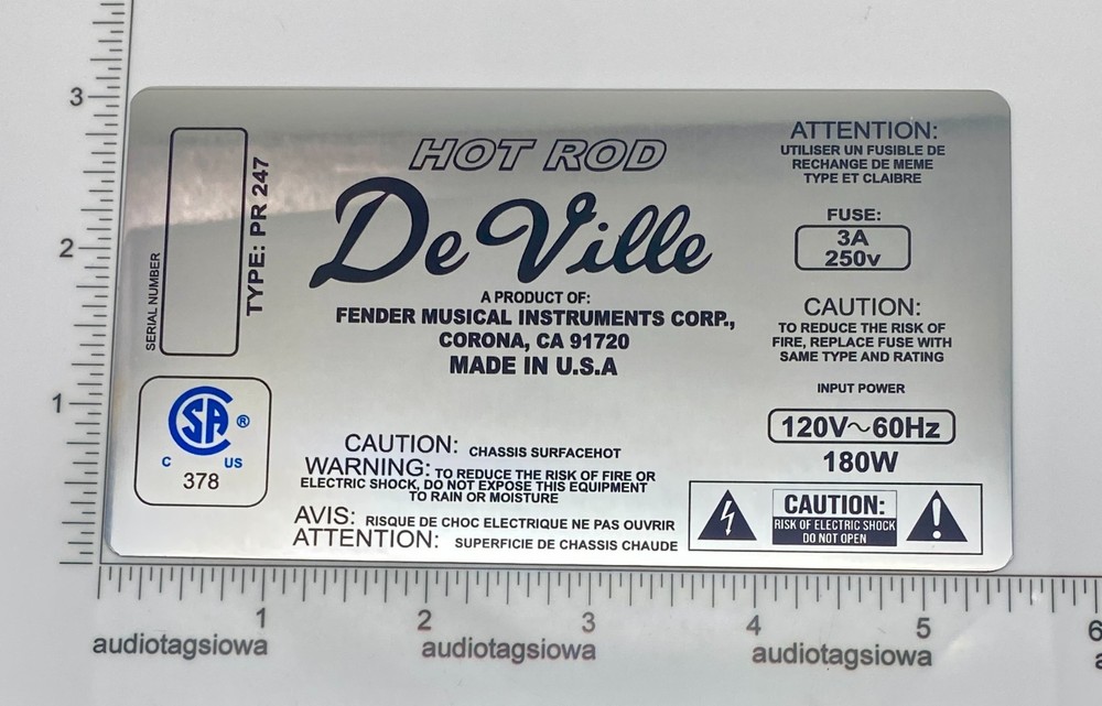 Fender Hot Rod DeVille Amplifier Badge Custom Made Aluminum Self Stick