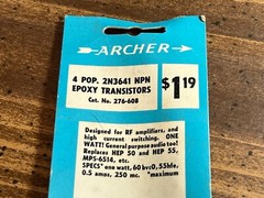 Vintage ARCHER Tandy Radio Shack Packaging ~ Epoxy Transistors (missing 1)