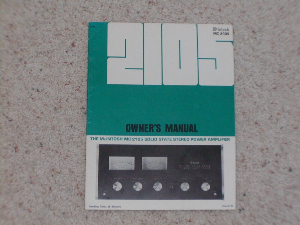 Vintage Original McIntosh MC-2105 Manual. Good Condition.