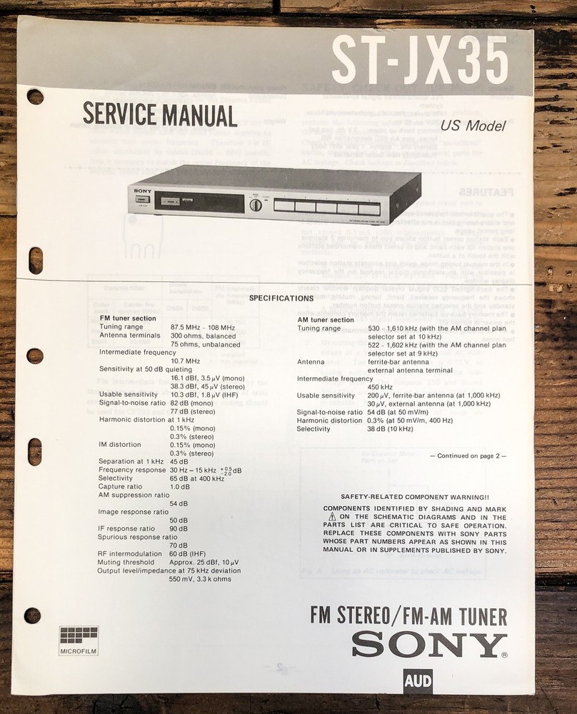 Sony ST-JX35 Tuner Service Manual *Original*