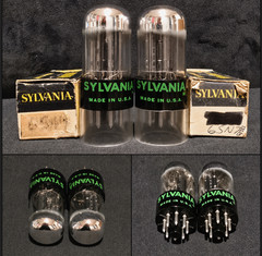 SYLVANIA 6SN7 GTB TUBE 1968 GREEN LABEL BLACK BASE CHROME TOP FOIL MATCHED SET