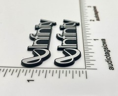 Infinity Speaker Badge PAIR Custom Incised Silver Acrylic Self Stick