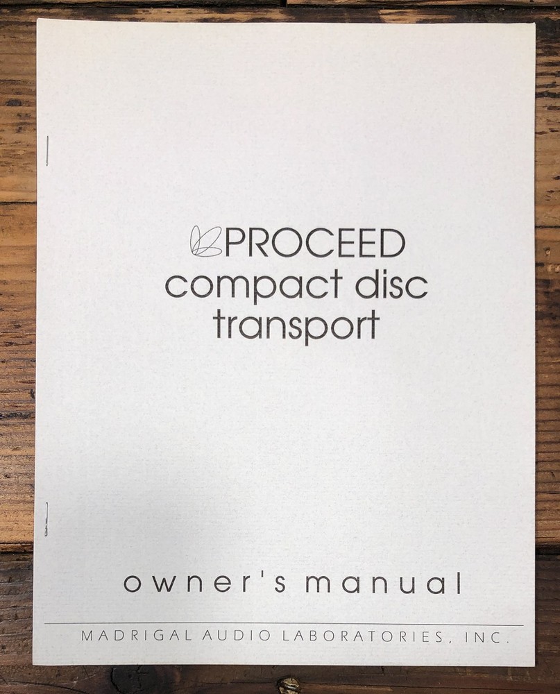Madrigal Audio Proceed Compact Disc Transport Owners / User Manual *Original*