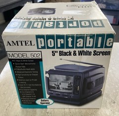 Amtel Vintage Black And White CRT TV Model 502 Portable – NOS