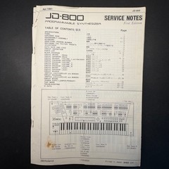VINTAGE ROLAND JD-800 PROGRAMMABLE SYNTHESIZER SERVICE NOTES FIRST EDITION