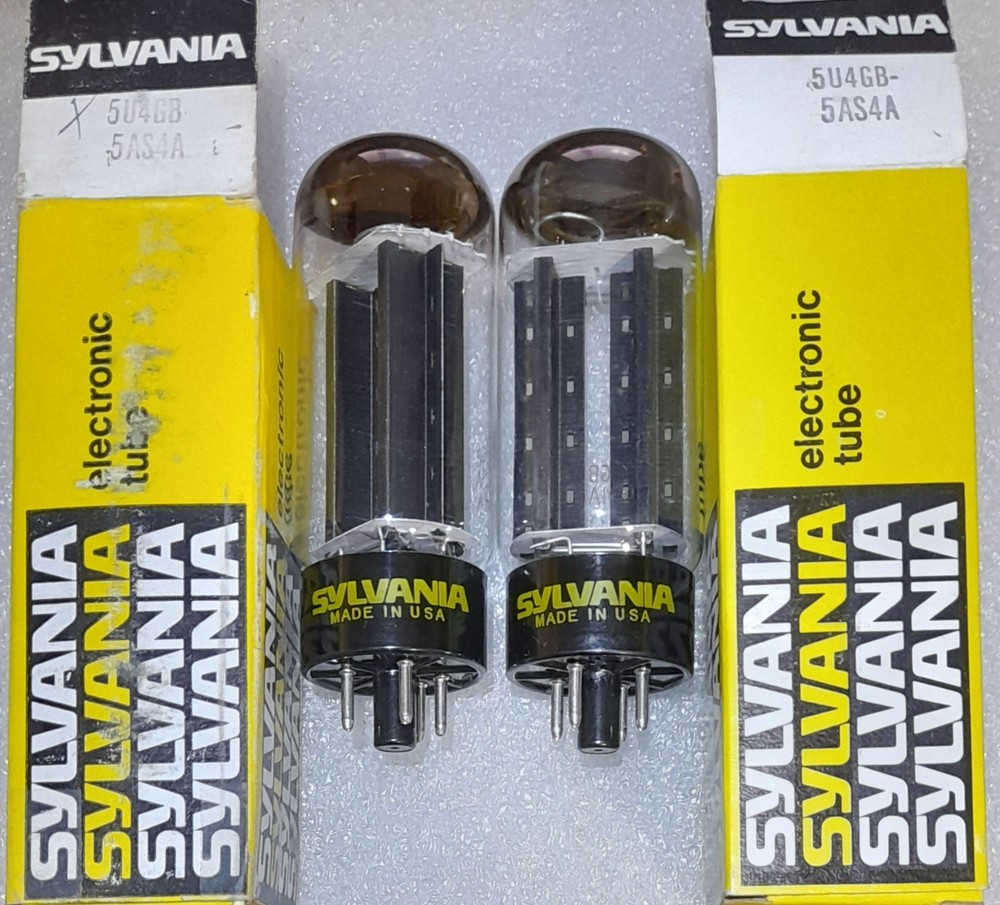 Tightly Matched Pair 5U4GB/5AS4A Sylvania NOS black plate/tall boy Tubes tested
