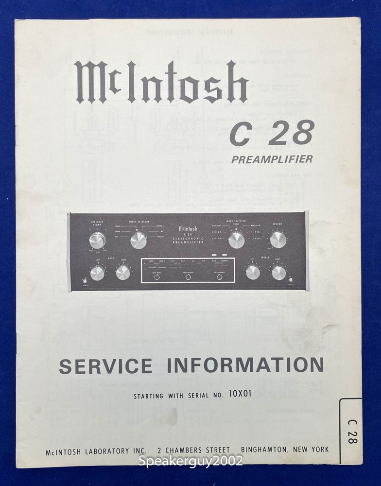 Original McIntosh C28 / Preamplifier Service Information Manual #4