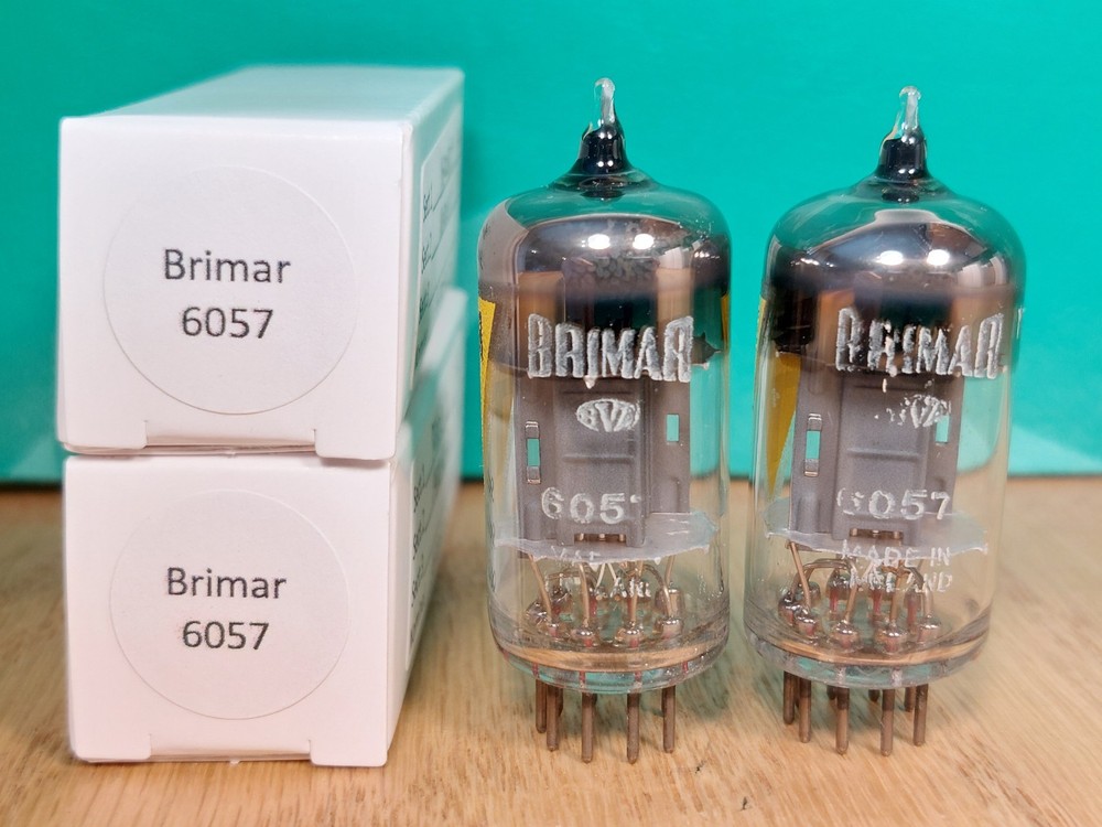 Pair of Brimar 6057 (CV4004) Yellow T Gray Box Plate 1961 Tubes – 13% matched