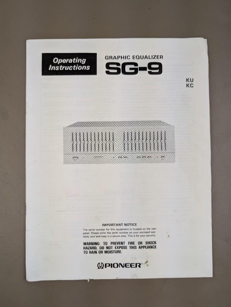 Pioneer SG-9 Graphic Equalizer Operating Instructions D-1205