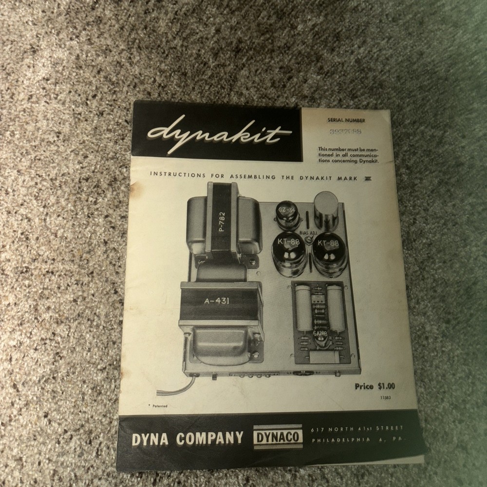DYNACO DYNAKIT MARK III INSTRUCTIONS – ORIGINAL