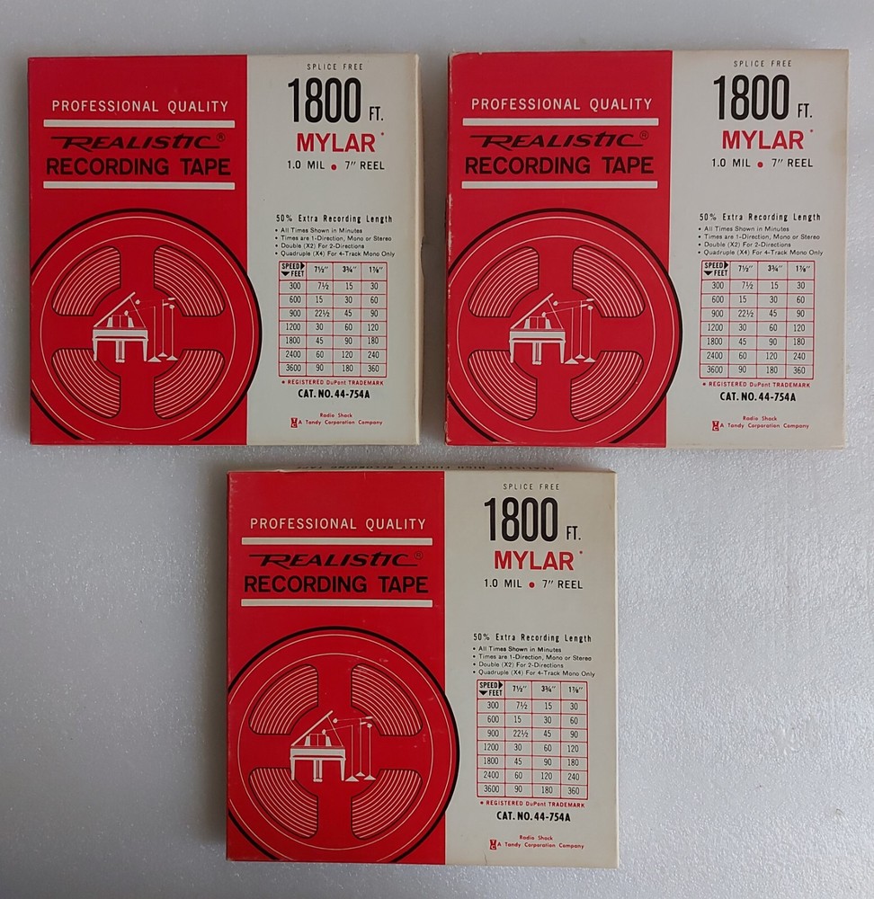 REALISTIC Recording tapes, 1800 ft. MYLAR, Reel to Reel. lot of 3. 7″