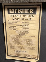 VTG Fisher STV-752 Floor Speakers 3-Way 10” Woofer 8 Ohm Studio Pair 90s