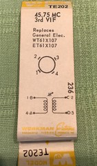 Workman TE202 45.75mc 3rd VIF Coil GE WT61X107 ET61X107
