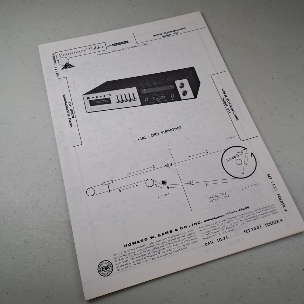 MORSE/ELECTROPHONIC Service Manual Model 451 1974 Photofact Illustrated