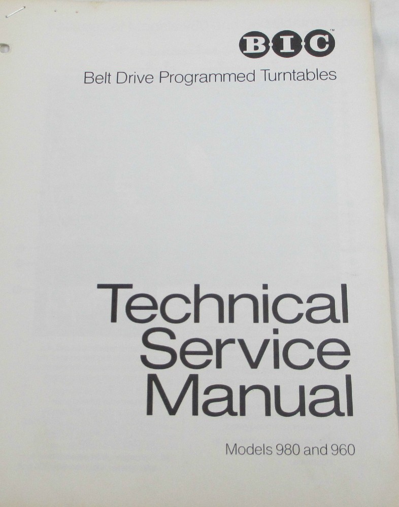 BIC TURNTABLE 980 COPY OF OWNER MANUAL & SERVICE MANUAL, BLOW UP & PARTS COMBO