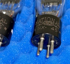 TWO National Union NX-45 Tubes 45 / Tested +100% / Engraved 1930’s Cup Getter