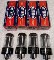 4- Raytheon 6SN7GTB Vacuum Tubes 0-Getter Black Plate TV7 Tested NOS
