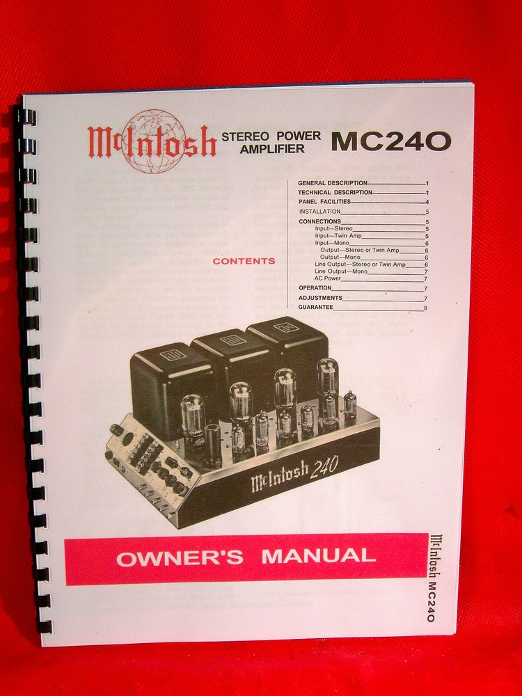 ONE BRAND NEW COPY OF MCINTOSH MC240 STEREO POWER AMPLIFIER OWNER’S MANUAL